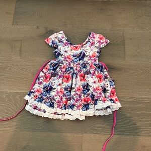 Cheeky Plum Floral Kids Dress with Lace Trim